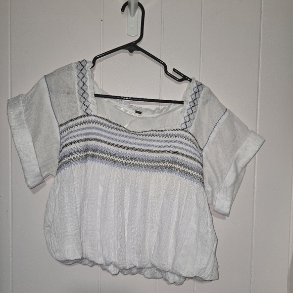 Free People Wandering Skies Crop Top White Blue Medium - Picture 1 of 6